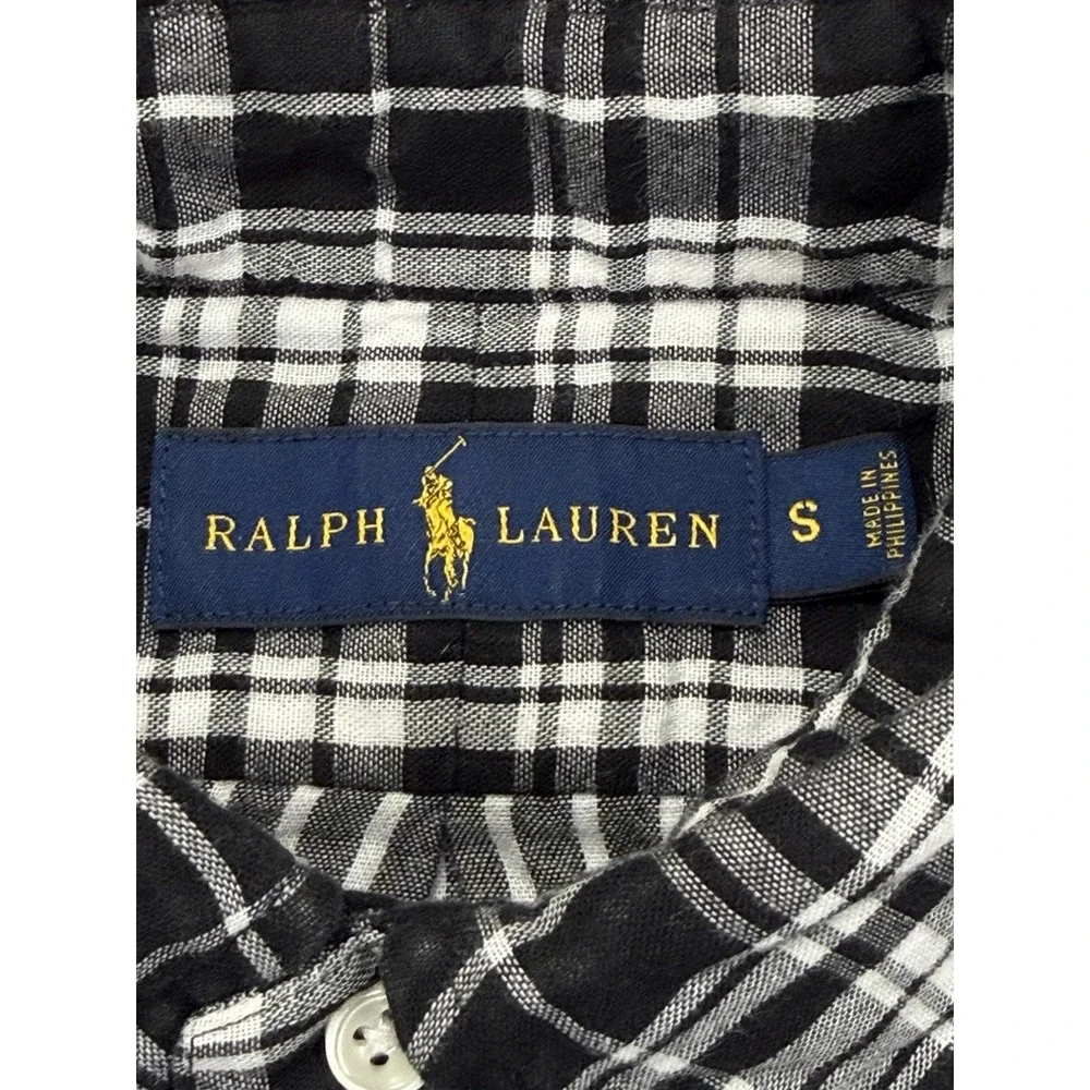 Polo Ralph Lauren Long Sleeve Button Down Flannel Black/White Plaid Shirt Small